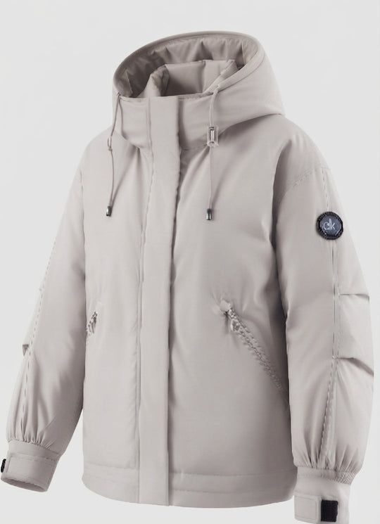 Damen Nan winddichte Hoodie-Parka im kurzen Schnitt mit thermischer Polsterung und verdeckter Vorderklappe