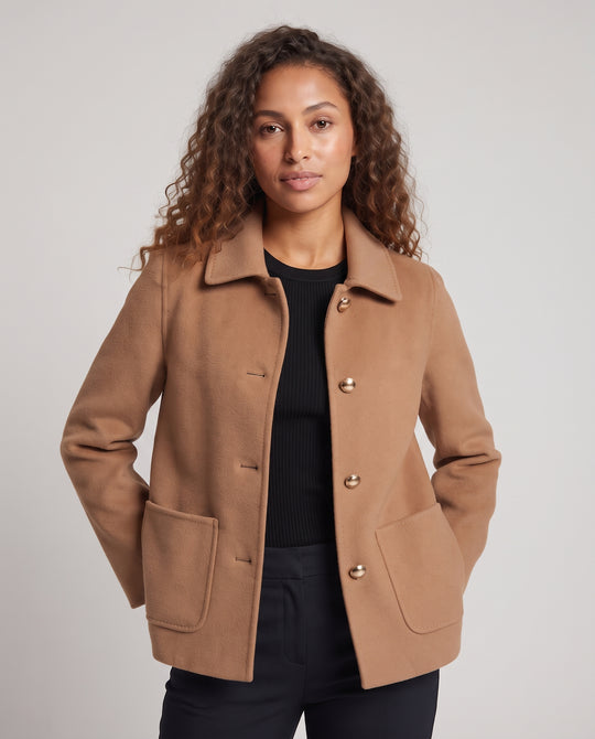 Damen Kurzmantel aus Wollmix mit kastiger Silhouette und aufgesetzten Taschen Nord Taschen