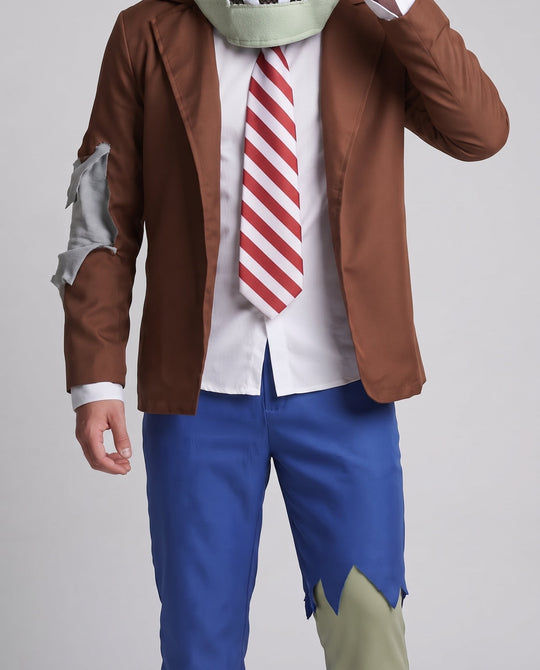 Herren Zombie Kostüm mit kreativem Kopfzubehör und zerrissenen Details Nord Taschen