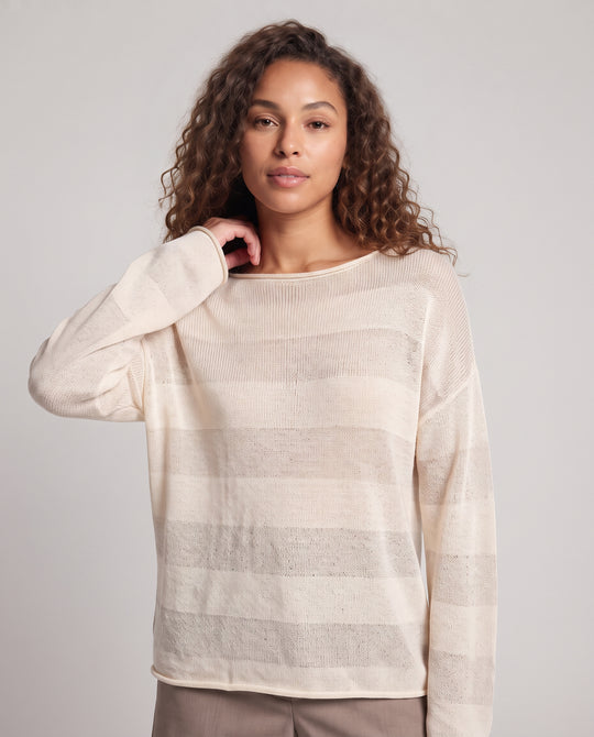 Damen Leichter Ajour-Feinstrickpullover mit weitem Rundhals und Oversize-Silhouette Nord Taschen