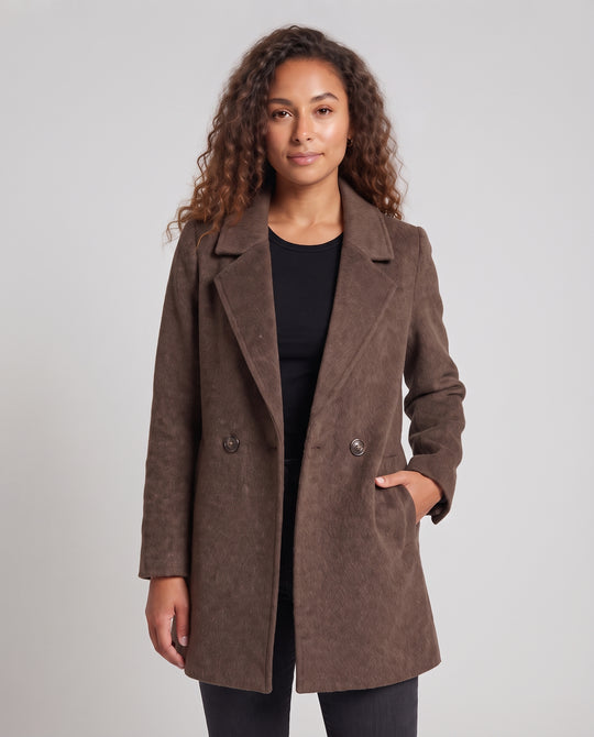 Damen double­reihiger Wollmix‑Kurzmantel mit geradem Schnitt und Reverskragen Nord Taschen