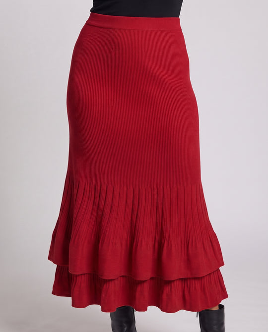 Damen Gerippter Midirock aus Feinstrick mit Stufenvolant und hohem Bund Nord Taschen