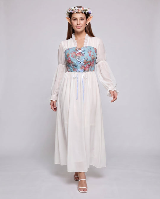 Frauen romantisches Maxikleid mit Rüschen und floralem Muster Nord Taschen