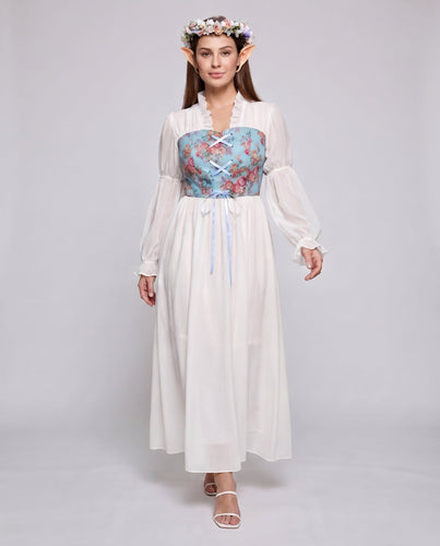 Frauen romantisches Maxikleid mit Rüschen und floralem Muster Nord Taschen