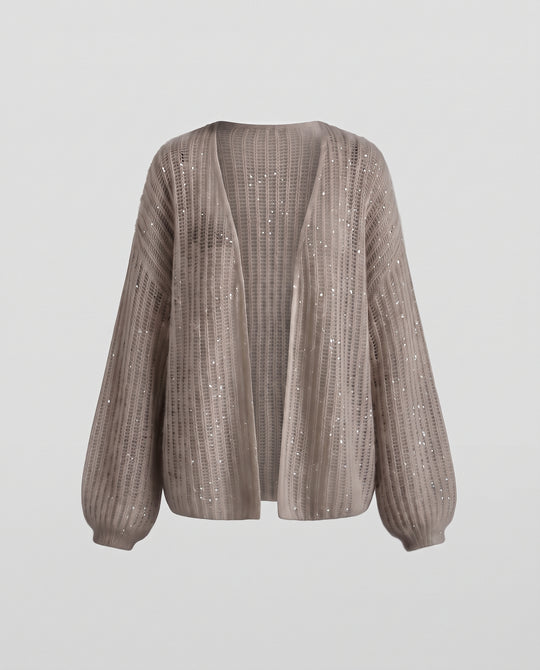 Damen Offener Mohair-Optik Cardigan mit Rippenstruktur und Oversize-Ärmeln Nord Taschen
