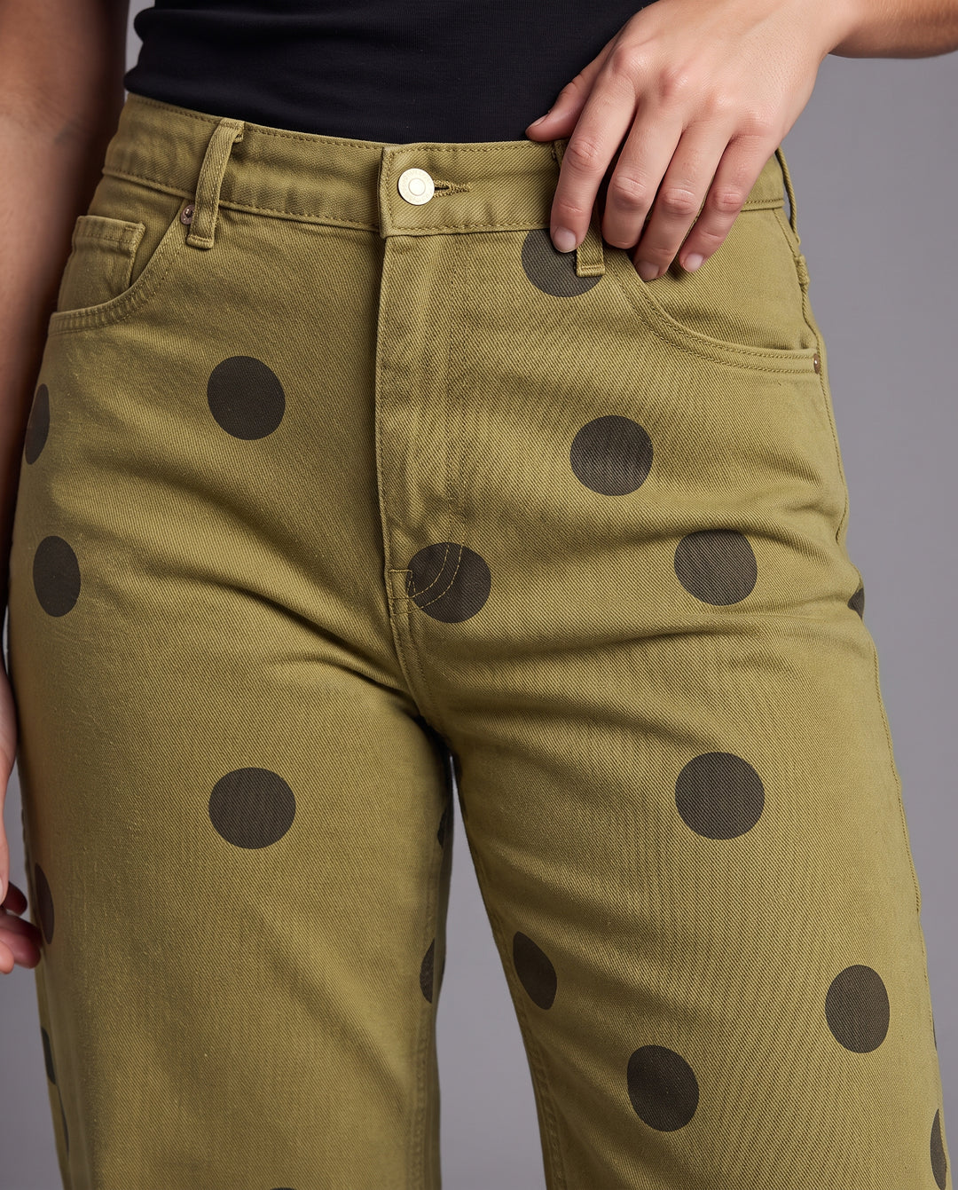 Damen High‑Waist Jeanshose mit weitem Bein und Polka‑Dot‑Print Nord Taschen