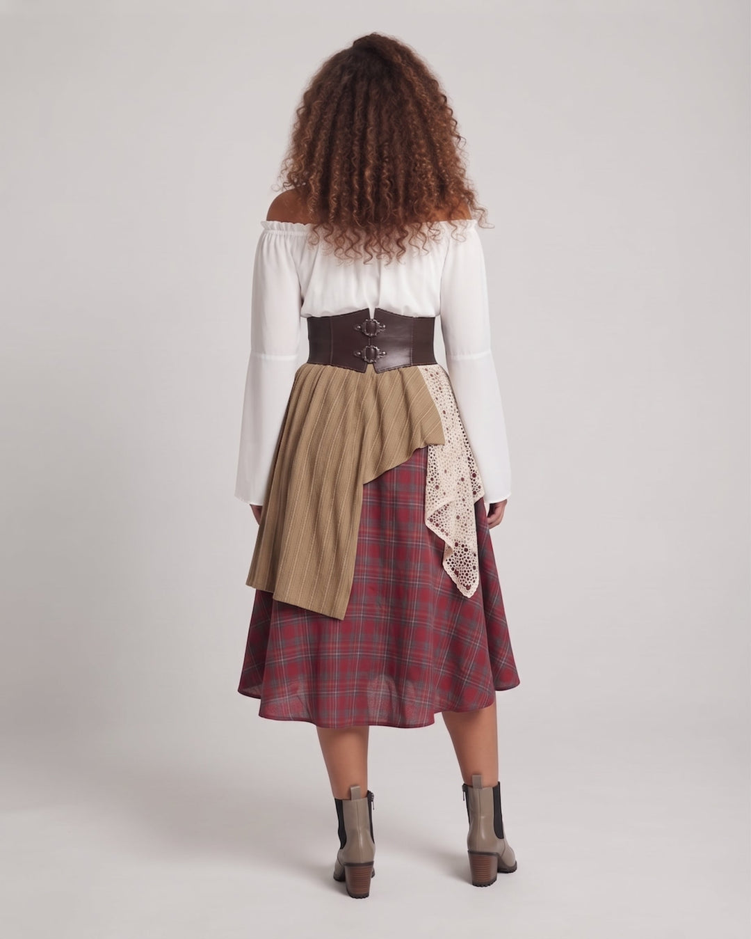 Damen romantisches Maxikleid mit weiten Ärmeln und Taillen-Corsage Nord Taschen