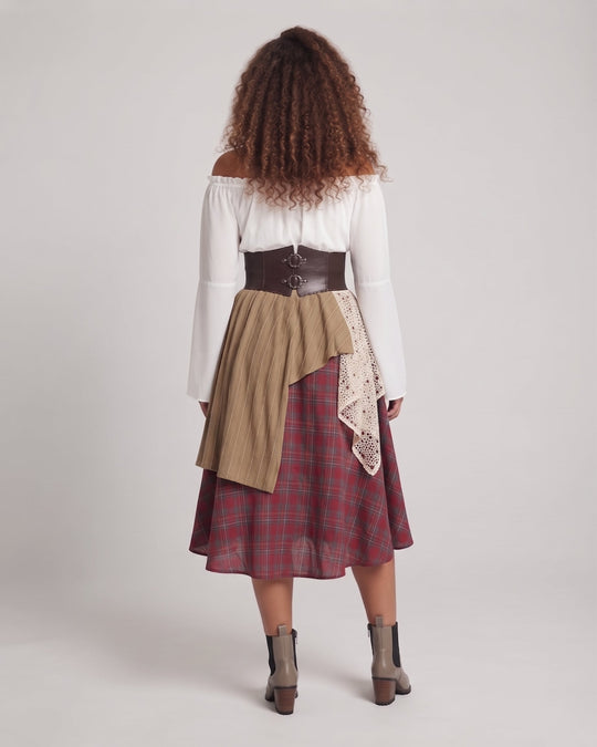 Damen romantisches Maxikleid mit weiten Ärmeln und Taillen-Corsage Nord Taschen