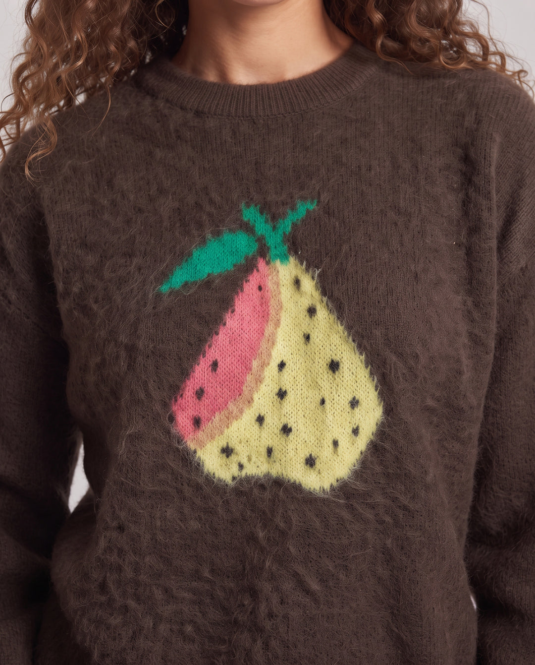 Damen Flauschiger Mohair-Mix Pullover mit Frucht-Jacquard Nord Taschen