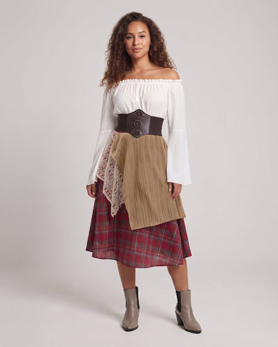 Damen romantisches Maxikleid mit weiten Ärmeln und Taillen-Corsage Nord Taschen