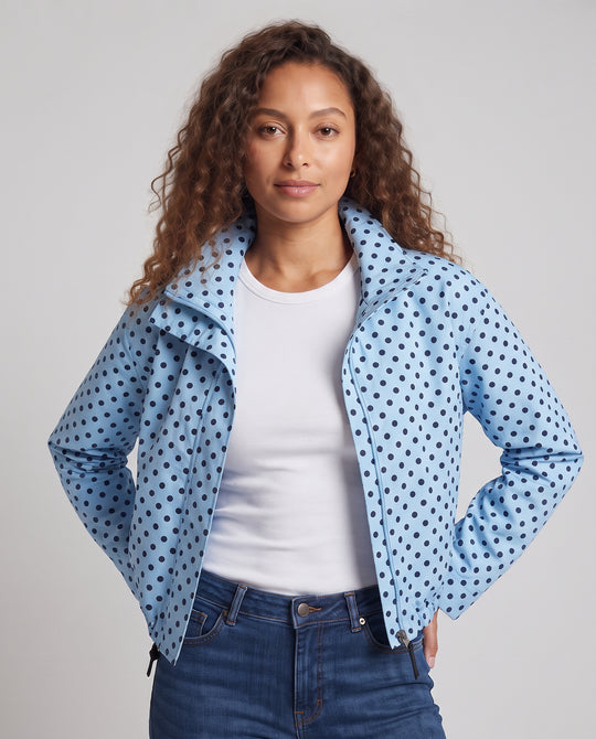 Damen Kurz geschnittene gepunktete Regenjacke mit Stehkragen und Kordelzug Nord Taschen