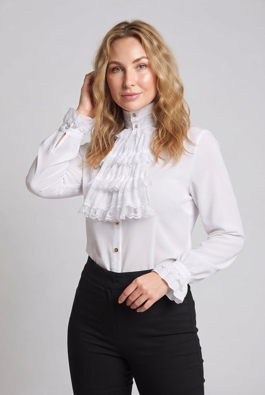 Damen Rüschenshirt mit elegantem Kragen Nord Taschen