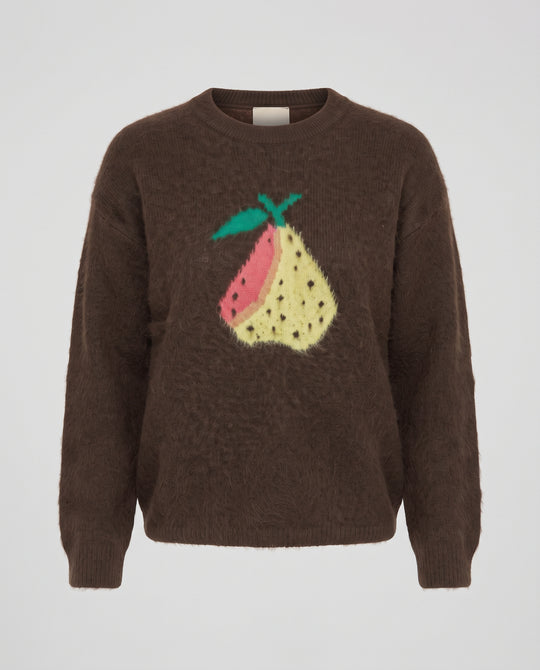 Damen Flauschiger Mohair-Mix Pullover mit Frucht-Jacquard Nord Taschen