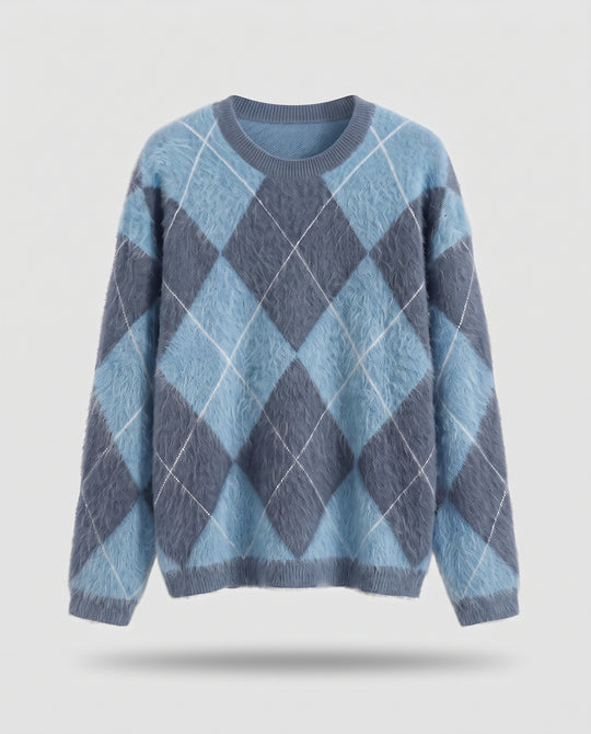 Damen Weicher Mohair-Optik Rautenpullover mit Oversize-Silhouette Nord Taschen