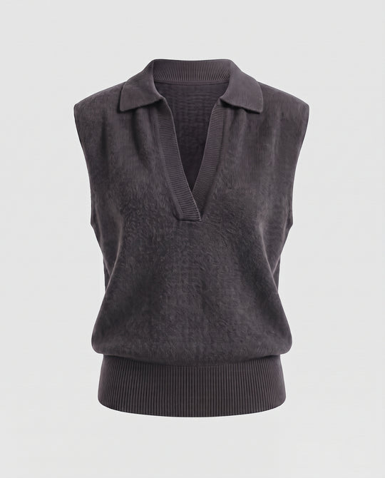 Damen Ärmelloser Wollmix-Pullunder mit Polokragen und breitem Rippsaum Nord Taschen