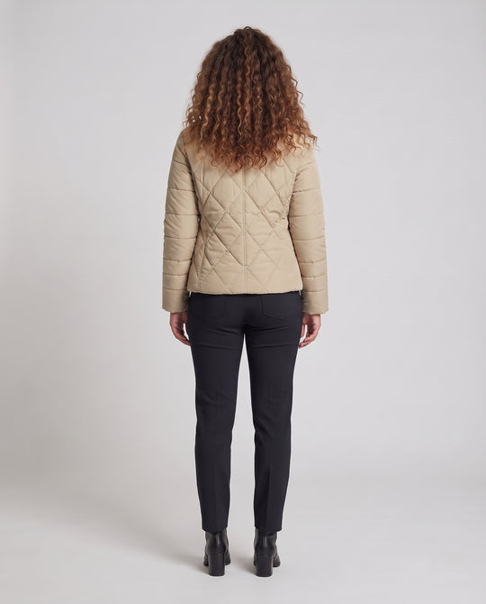 Damen gesteppte Kurzjacke mit Diamantsteppung, Stehkragen und verdecktem Reißverschluss Nord Taschen