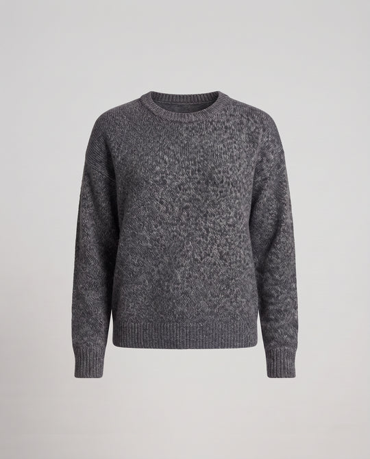 Damen Lockerer Bouclé-Struktur-Pullover mit Rundhalsausschnitt, verlängerten Ärmeln und geripptem Saum Nord Taschen