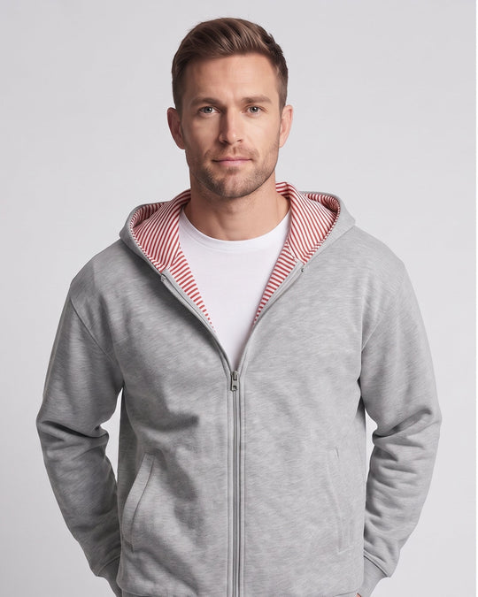 Herren Oversize-Kapuzenjacke mit gestreifter Innenkapuze, Reißverschluss und Kängurutaschen Nord Taschen