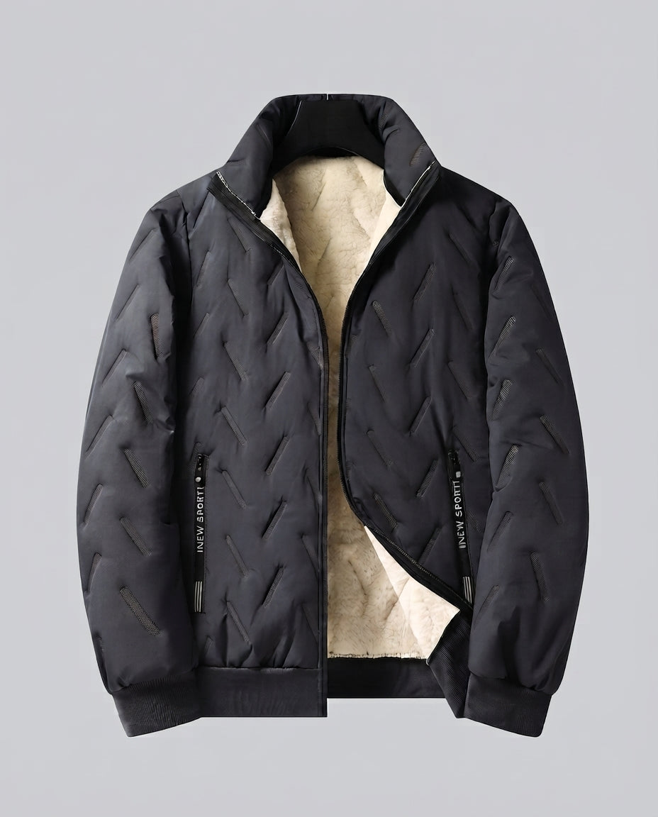 Herren gesteppte Winterblouson mit Sherpa-Futter, hohem Stehkragen und verdeckten Reißverschlusstaschen