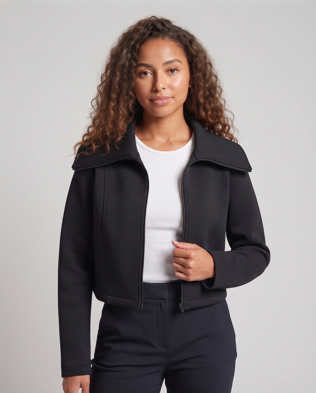 Damen Kurzjacke mit übergroßem Umlegekragen und verdecktem Reißverschluss Nord Taschen