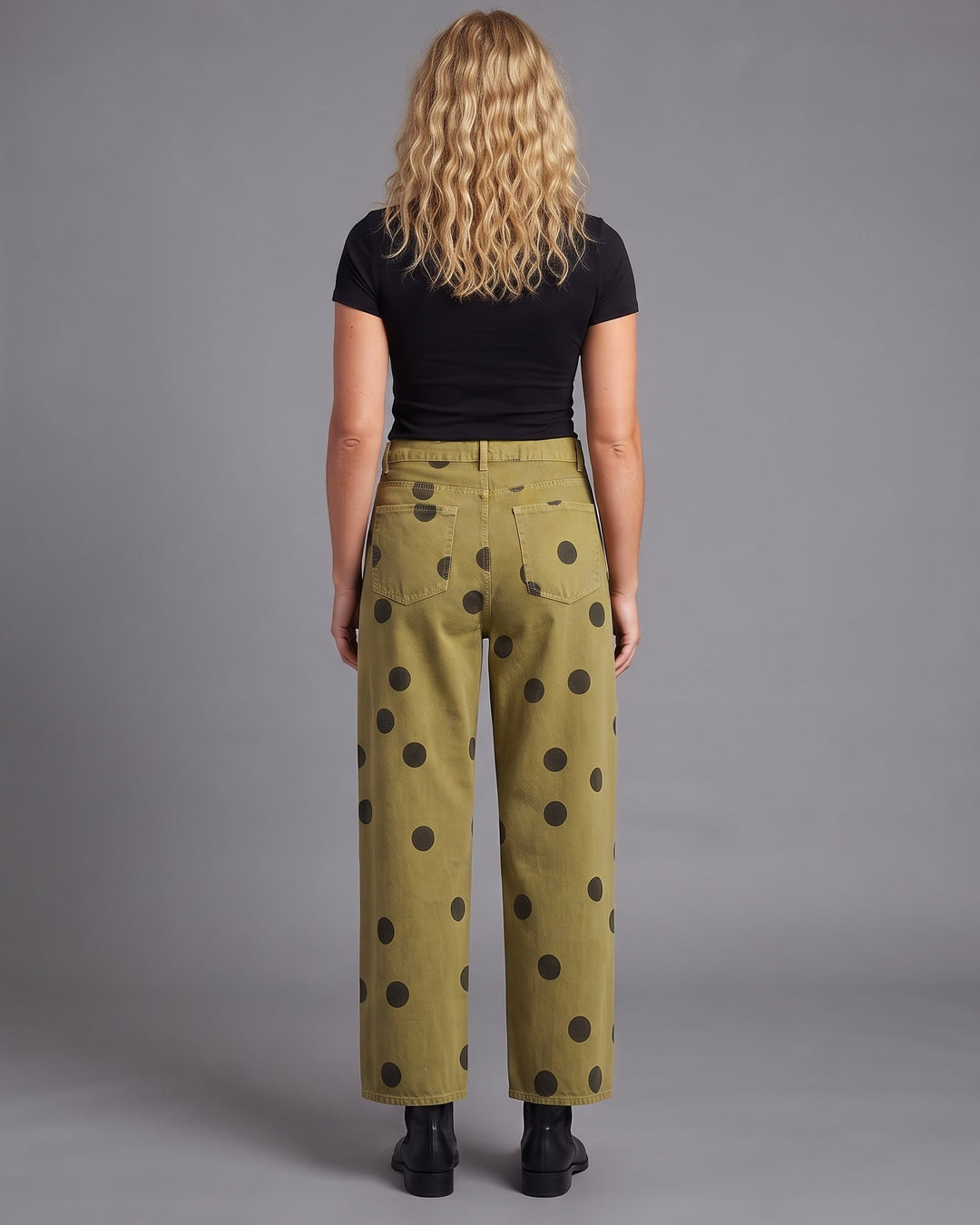 Damen High‑Waist Jeanshose mit weitem Bein und Polka‑Dot‑Print Nord Taschen