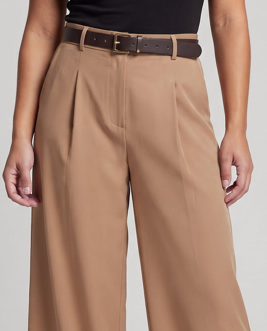 Damen Weite High-Waist-Hose mit Zierfalten, Gürtelschlaufen und Seitentaschen Nord Taschen