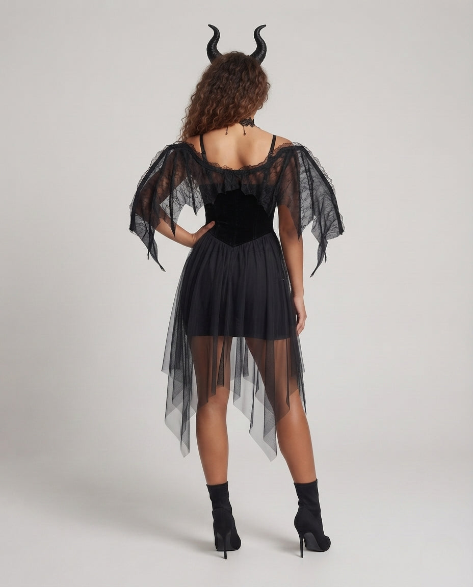 Damen verführerisches Gothic Kleid mit transparenten Tüll-Röcken Nord Taschen