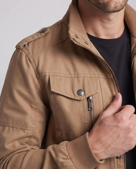Herren Canvas Feldjacke im Militärlook mit Stehkragen, Schulterklappen und Brustklapptaschen Nord Taschen