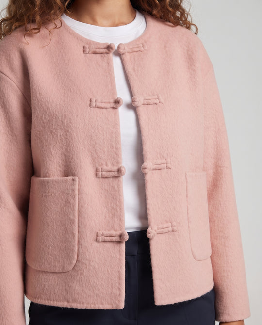 Damen Kurzjacke aus Wollmix mit chinesischen Knotenverschlüssen und aufgesetzten Taschen Nord Taschen