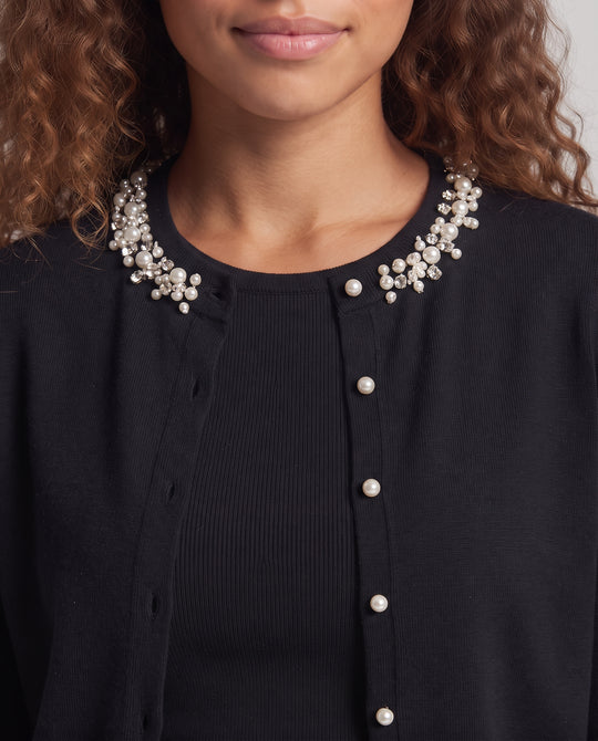 Damen Feiner Strick-Cardigan mit perlen- und kristallverzierter Rundhalsblende Nord Taschen