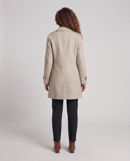 Damen Doppelreihiger taillierter Mantel aus Wollmix mit Bindegürtel, Schulterpatten und Manschettenriegel Nord Taschen