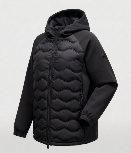 Damen nicht gesteppte Hybrid-Hoodie-Jacke mit gepolstertem Vorderteil und lockeren Sweatshirt-Ärmeln