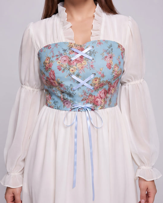 Frauen romantisches Maxikleid mit Rüschen und floralem Muster Nord Taschen