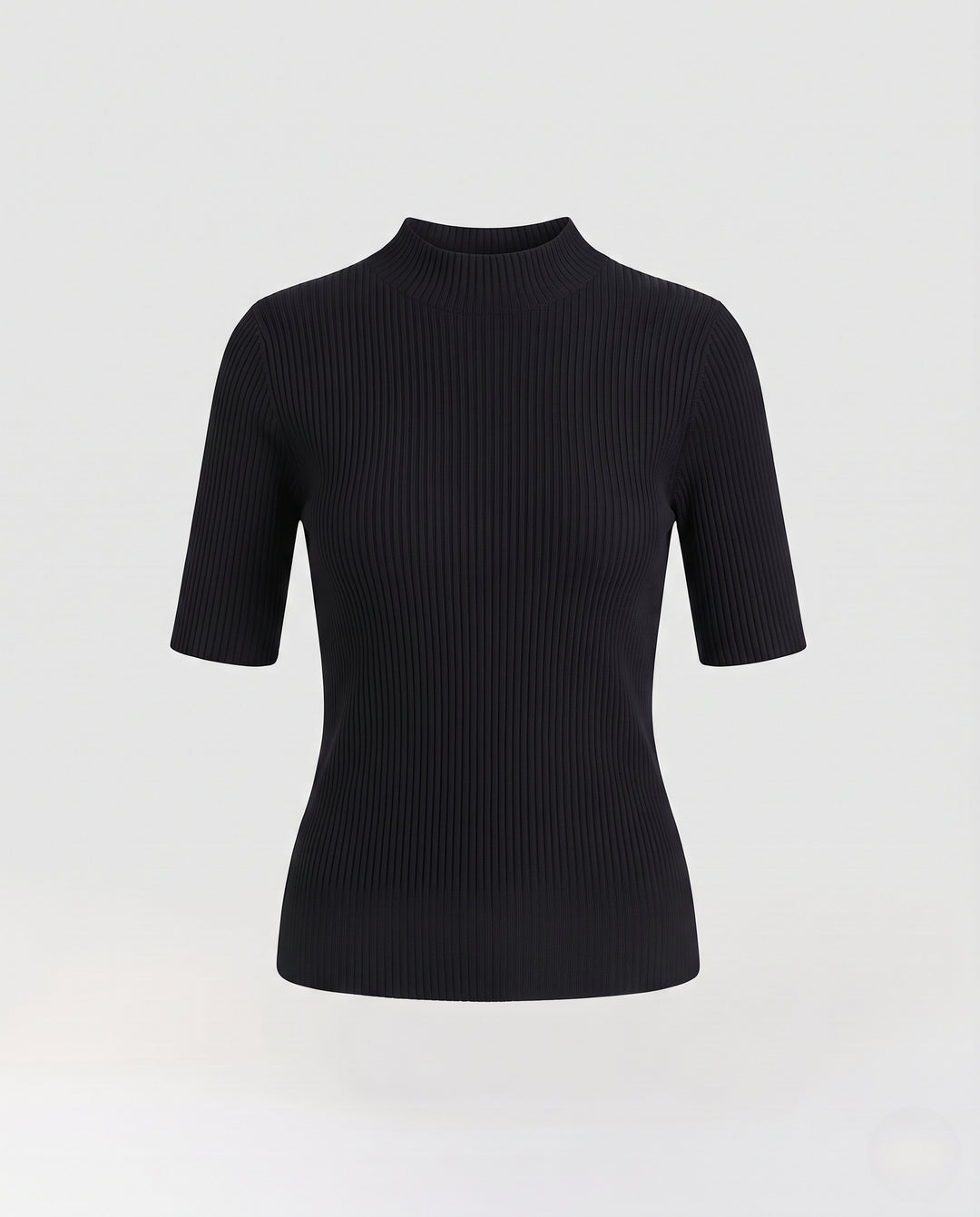 Damen Kurzarm-Feinstrickshirt mit Stehkragen und feiner Rippenstruktur Nord Taschen