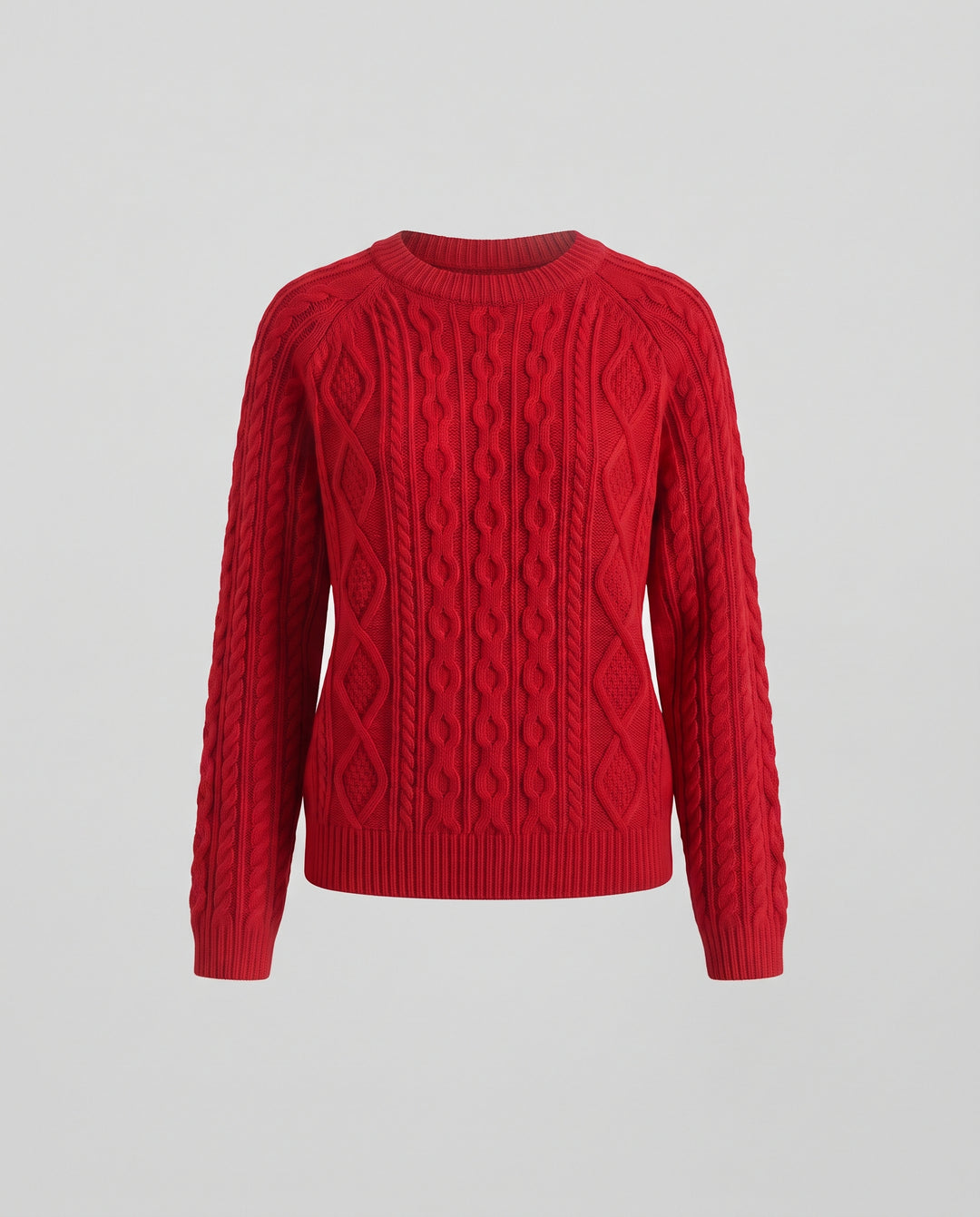 Damen Grobgestrickter Zopfmuster-Pullover mit Rundhalsausschnitt und entspannter Silhouette Nord Taschen