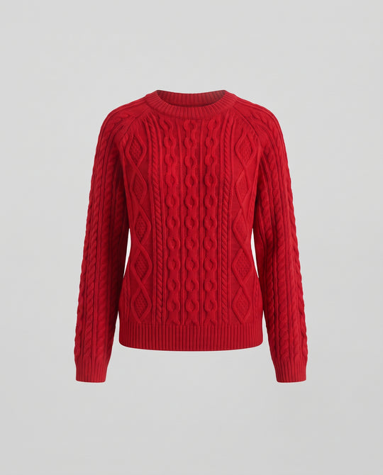 Damen Grobgestrickter Zopfmuster-Pullover mit Rundhalsausschnitt und entspannter Silhouette Nord Taschen