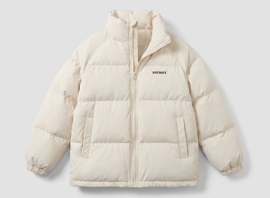 Damen ungefütterte boxy Pufferjacke mit hohem Stehkragen, Raglanärmeln und sauberem Logo