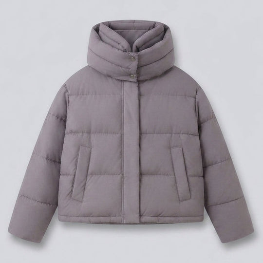 Damen Nan Boxy Kurz Steppjacke mit extrahohem Kapuzenbesatz und weichen Bündchen