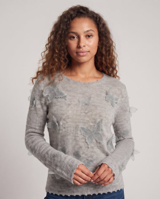 Damen Leichter Mohair-Mix Pullover mit 3D-Blütenapplikationen Nord Taschen