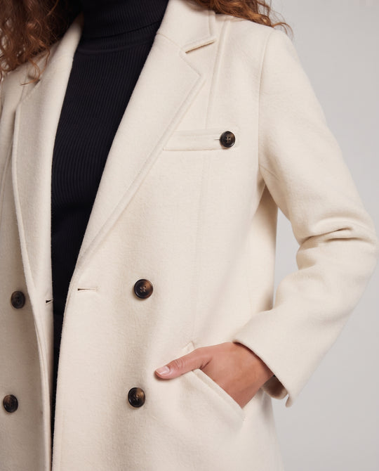 Damen Doppelreihiger Wollmix-Kurzmantel mit Brustriegel und cleanem Revers Nord Taschen
