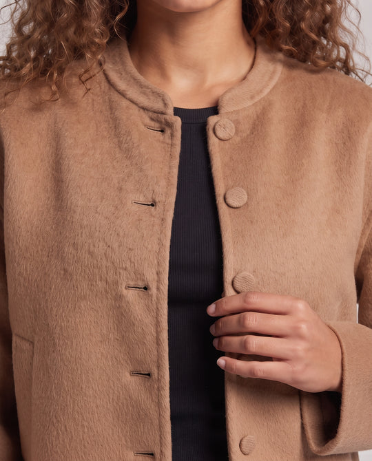 Damen Kurzjacke aus Wollmix mit Mandarinkragen und dekorativen Stoffknotenverschlüssen Nord Taschen