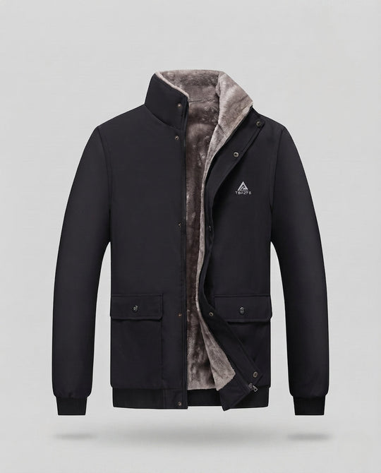 Herren isolierte Winterjacke mit Teddy-Futter, Stehkragen und Klappentaschen