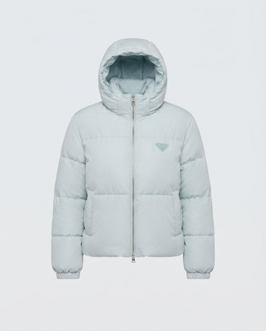 Damen kurze gesteppte boxy Pufferjacke mit Kapuze, verstellbarem Saum und elastischen Bündchen