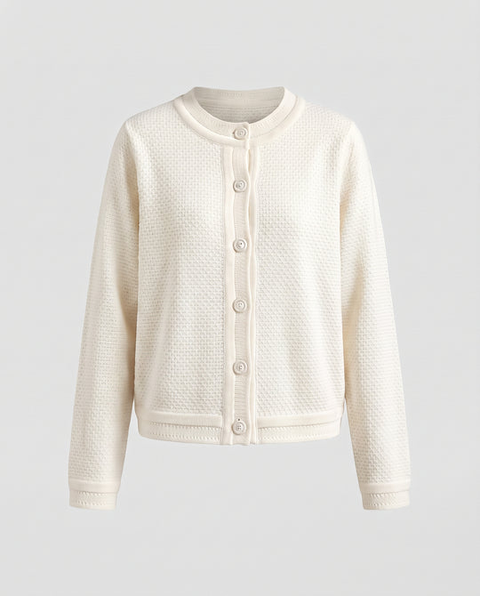 Damen Strukturierte Bouclé-Cardigan mit Knopfleiste und Rundhalsausschnitt Nord Taschen