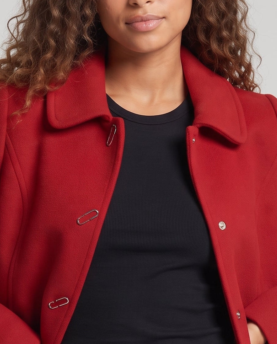 Damen Kurzer Wollmixmantel mit Rundkragen und verdeckter Knopfleiste Nord Taschen