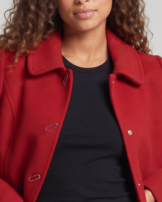 Damen Kurzer Wollmixmantel mit Rundkragen und verdeckter Knopfleiste Nord Taschen