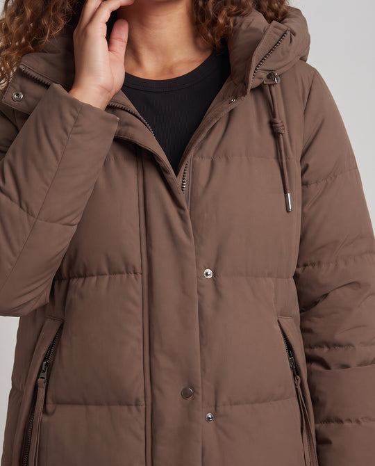Damen Knieumspielender Thermo‑Steppmantel mit hochgeschlossenem Kragen und verdeckter Reißverschlussfront Nord Taschen