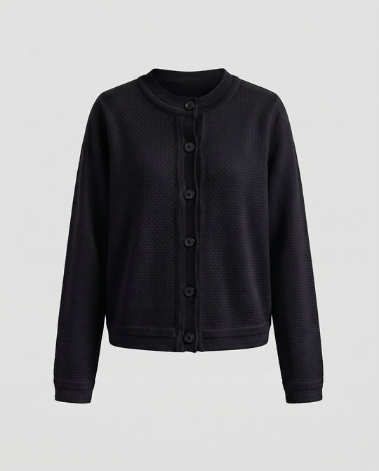 Damen Strukturierte Bouclé-Cardigan mit Knopfleiste und Rundhalsausschnitt Nord Taschen