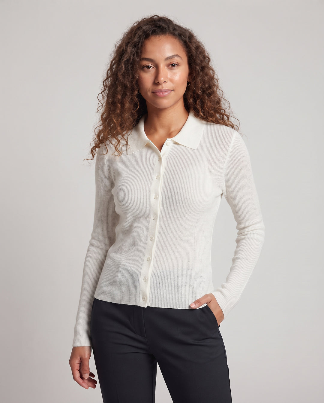 Damen Feinstrick-Cardigan mit Polokragen und dezentem Glitzergarn Nord Taschen