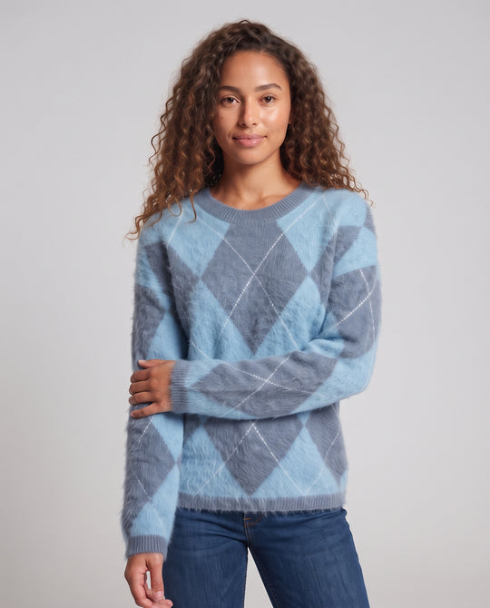 Damen Weicher Mohair-Optik Rautenpullover mit Oversize-Silhouette Nord Taschen